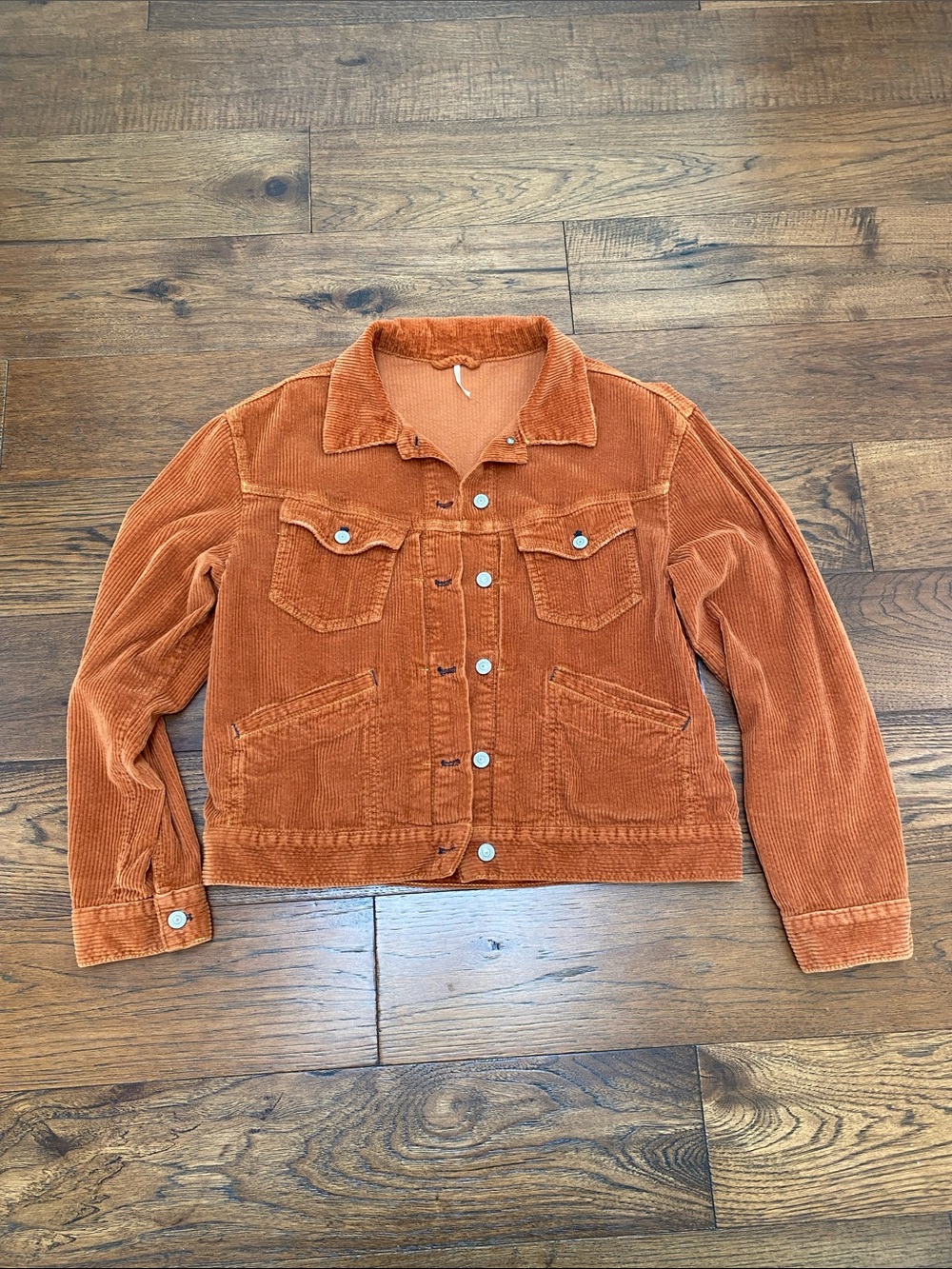 Free People Nelson Corduroy Trucker Jacket, rust orange/terracotta, size M - Picture 6 of 13